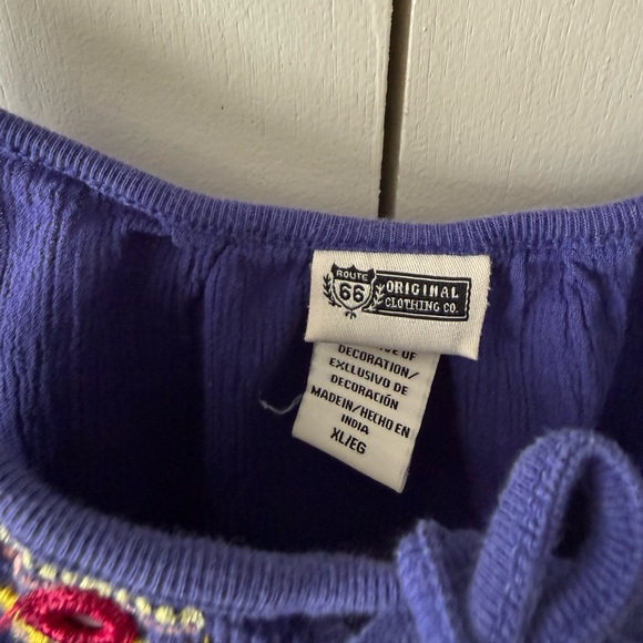 Vintage Route 66 Y2K Tank Top Purple Embroidered Spaghetti Strap Bow Ruffles - Picture 3 of 4